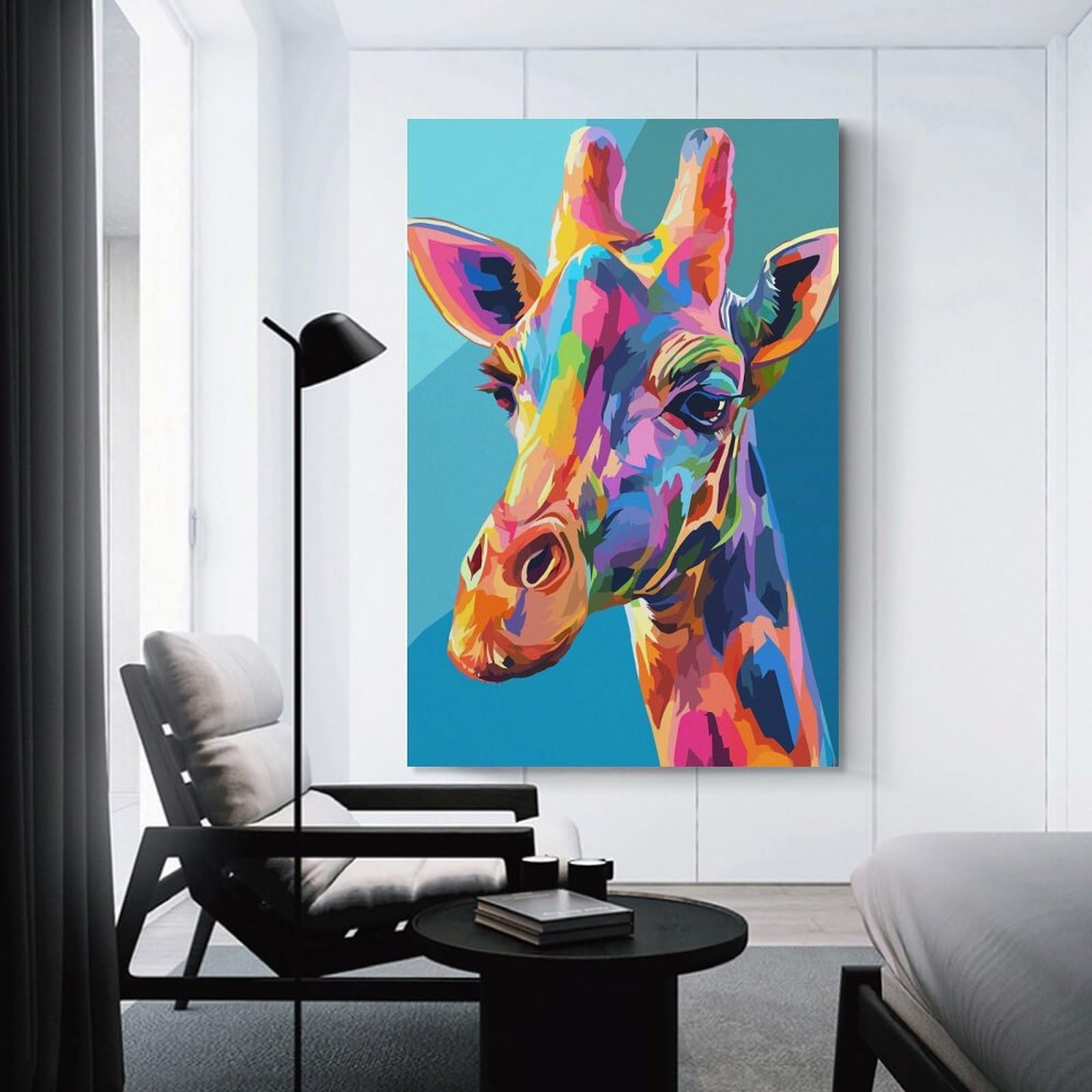 Junmoney Wall Decor Canvas Print Colorful Giraffe Portrait(2), 24x36inch(60x90cm), for Study, Office Or Apartment Decor, Canvas Artwork with Gifting Potential
