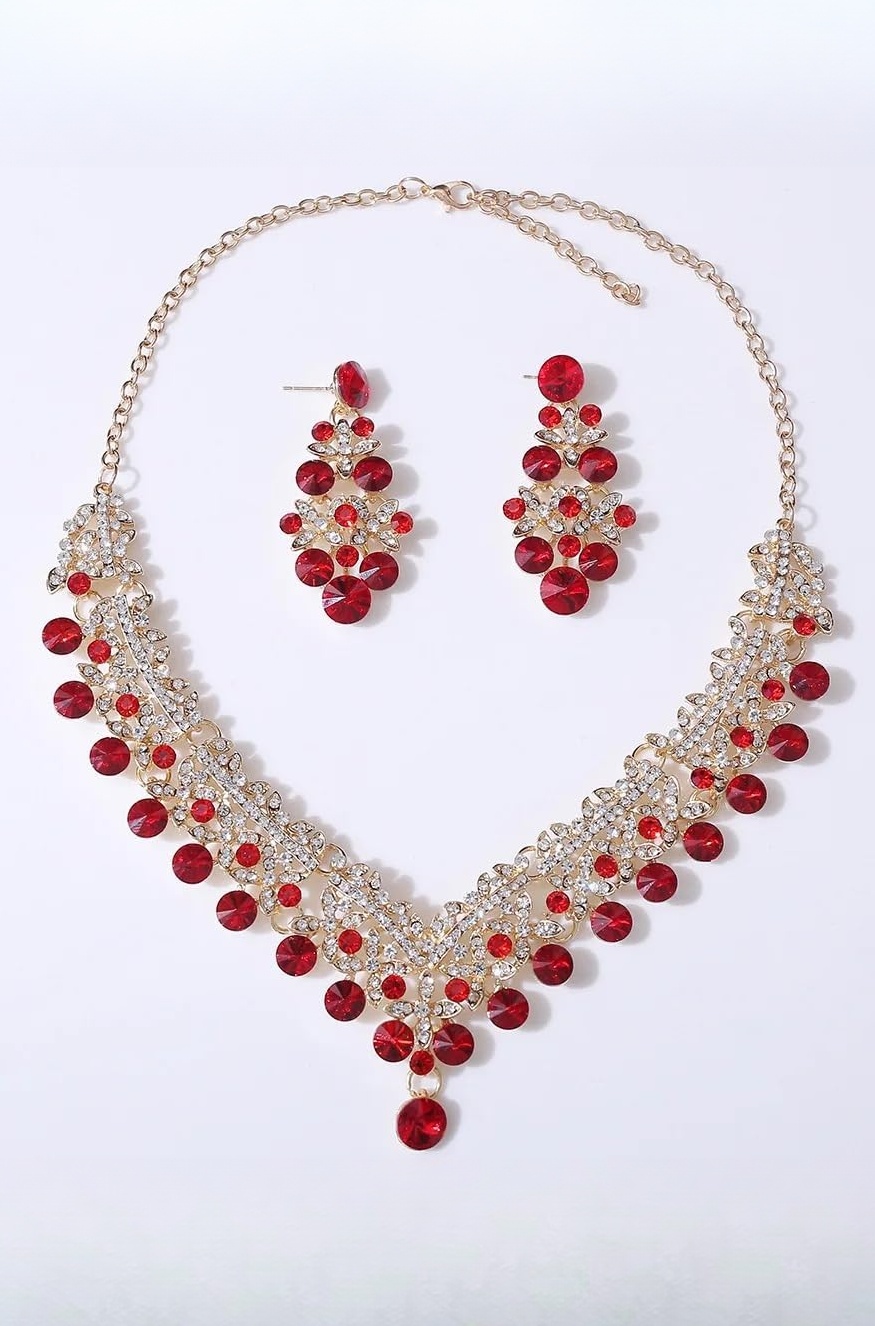 Latest Stylish Design Fancy Wedding Party Crystal Diamonds Necklace Jewellery Set for Women