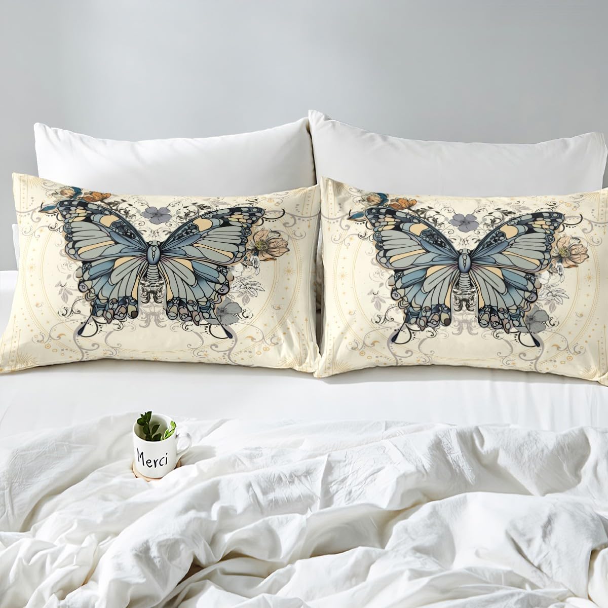 Castle Fairy Butterfly Duvet Cover Set Toddler Size,Bohemian Style Bedding Set for Kids Boys Girls Room Decor,Stars and Moon Comforter Cover,Flowers Quilt Cover with 1 Pillowcase(No Comforter)