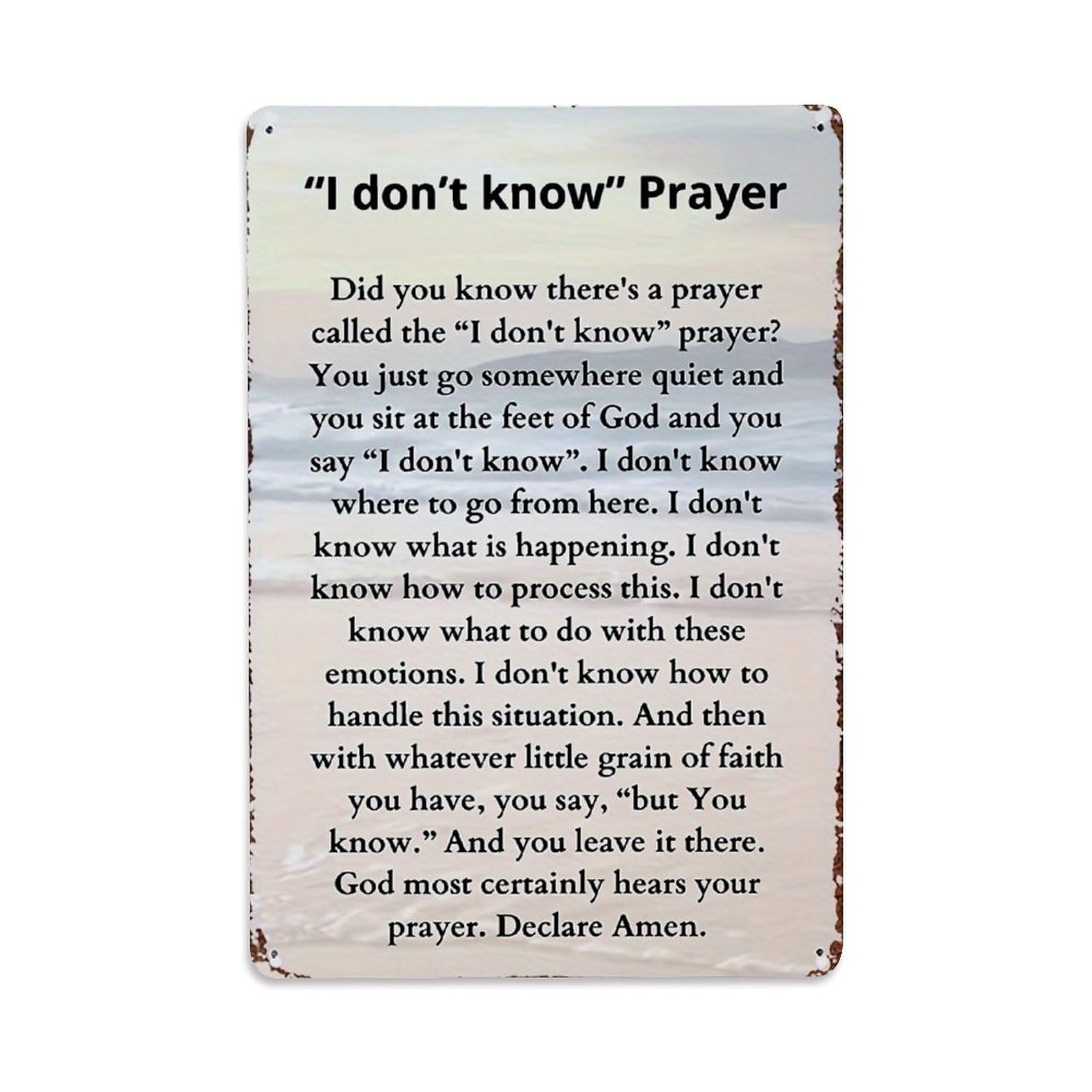 Jdyaojiesheng Vintage I Don't Know Prayer Text Background Tin Sign Retro Metal Wall Decor Metal Poster, Home Bar Garage Farmhouse Cafe Wall Art Decoration 8X12inches