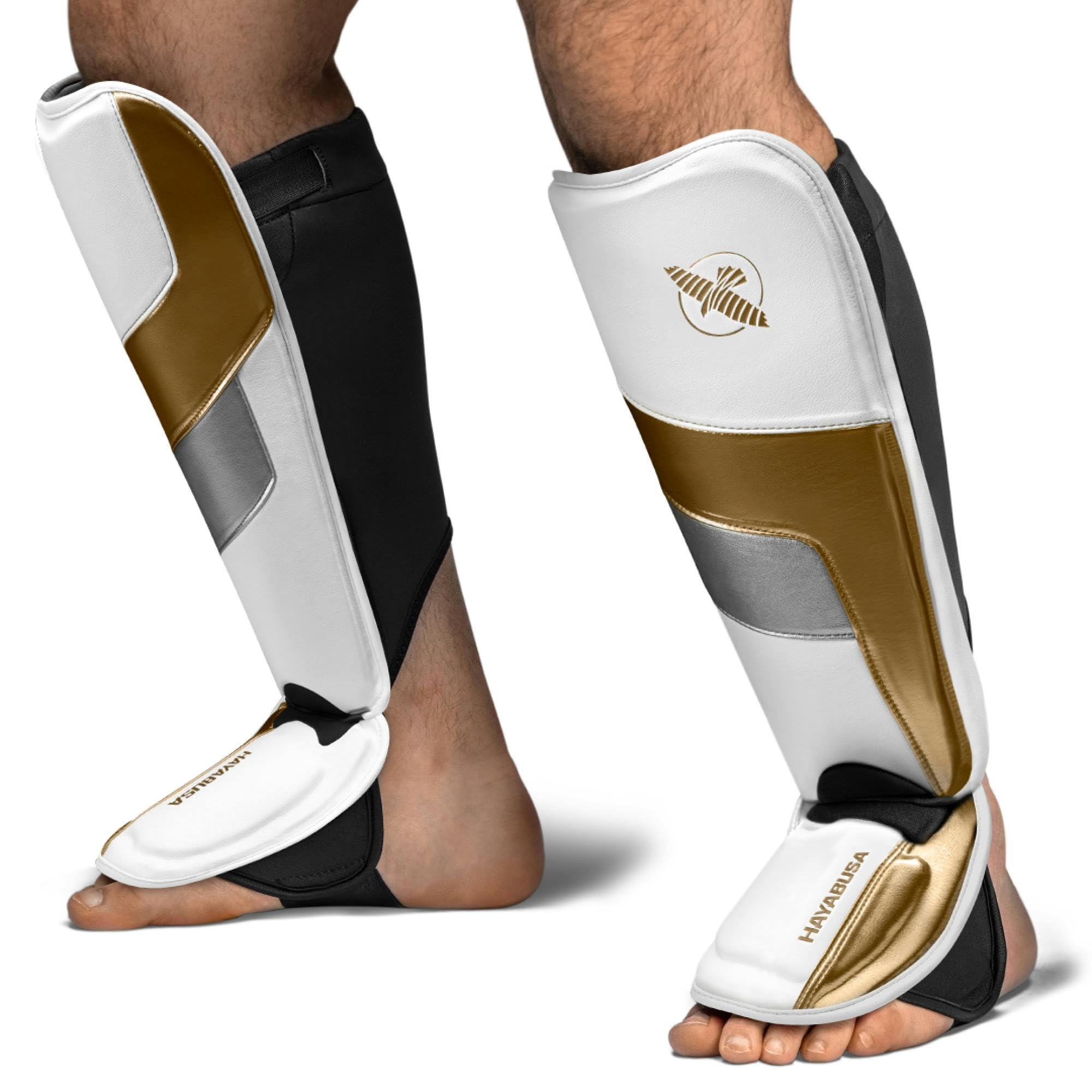 Hayabusa T3 Full - Back Shin Guards - White/Gold, X - Large
