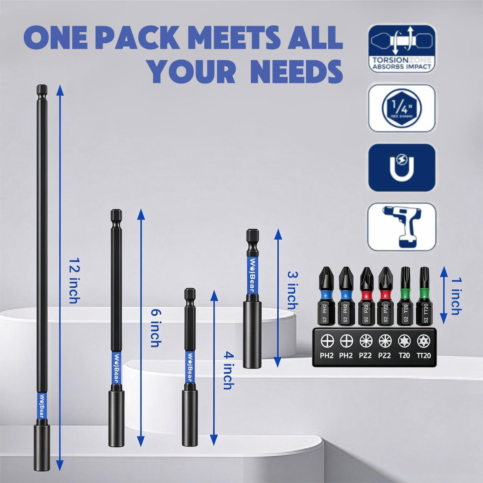 Magnetic Drill Bit Holder Set - 10 Bits Included -2