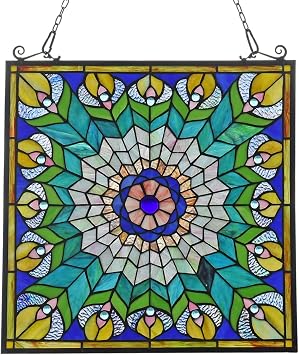 Tiffany Stained Glass Window Hanging 20"x20" Peacock Mission Panel | Suncatcher, Home Decor, Handmade, Handcrafts