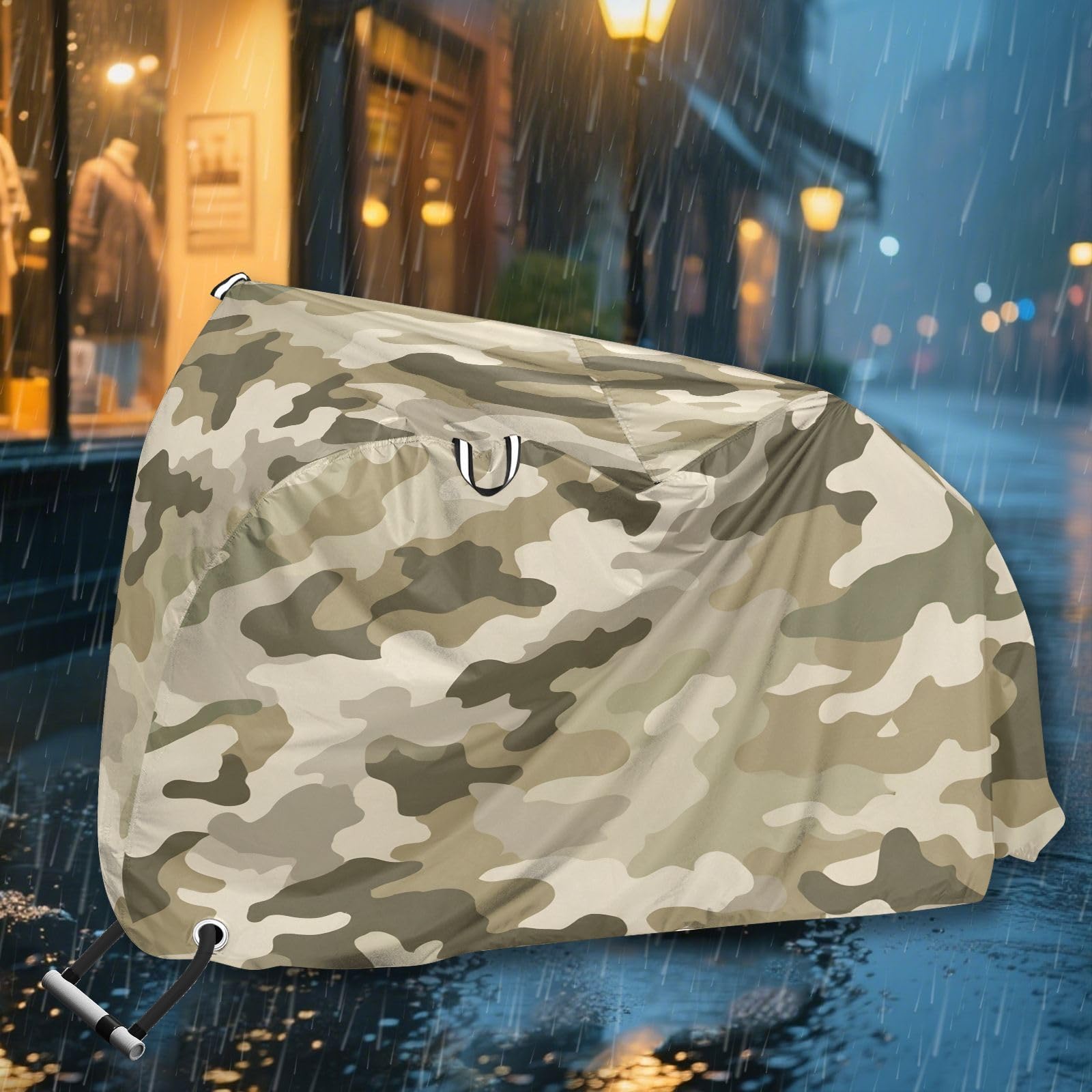 Housse de vélo imperméable pour vélo d'extérieur – Housse de pluie résistante au vent – Protection solaire pour VTT et vélo de route – Vert camouflage beige camouflage