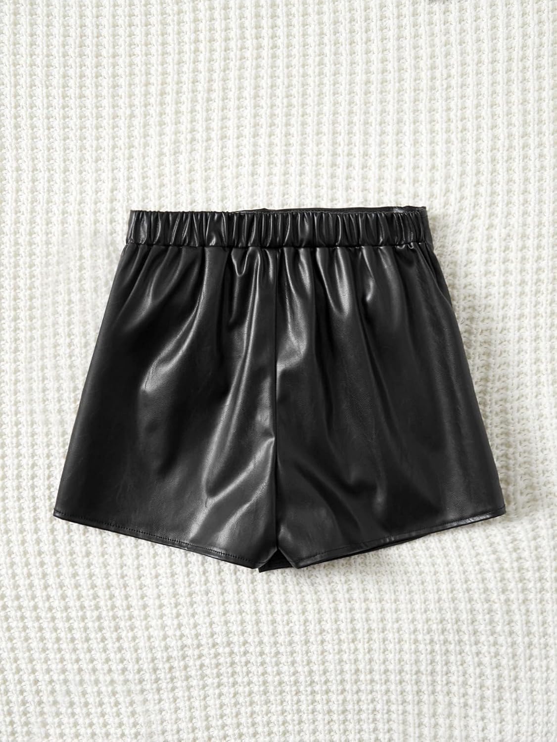 Milumia Girl's PU Leather Wrap Knot Side Skorts Casual Ruched Elastic Waist Shorts - Image 3