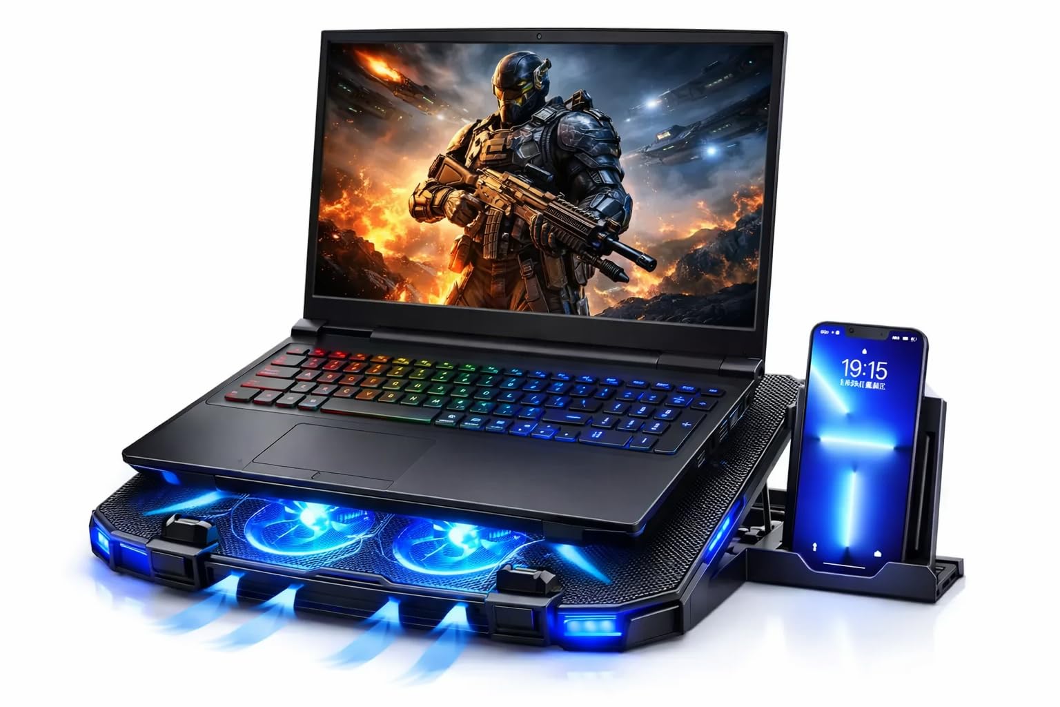 Base Refrigerada B-MAX BM-703, 2 Coolers LED Azul, Ajustável, USB, para Notebook até 17