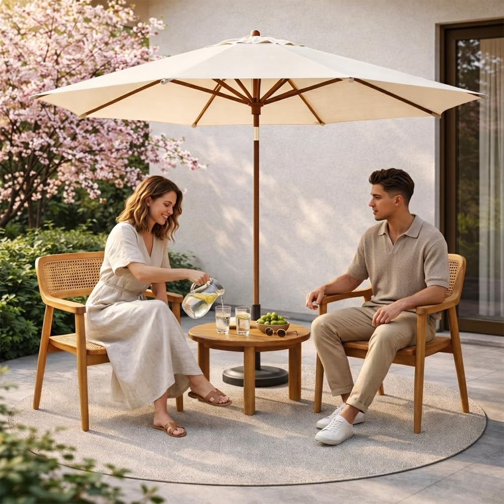 Set 2 Sedie da Giardino in Legno Teak con Braccioli MALACCA | Seduta e Schienale in Rattan | Design Nordic Japandi Outdoor | Poltrona da Esterno per Terrazzo Balcone | 58 x 59 x 83cm