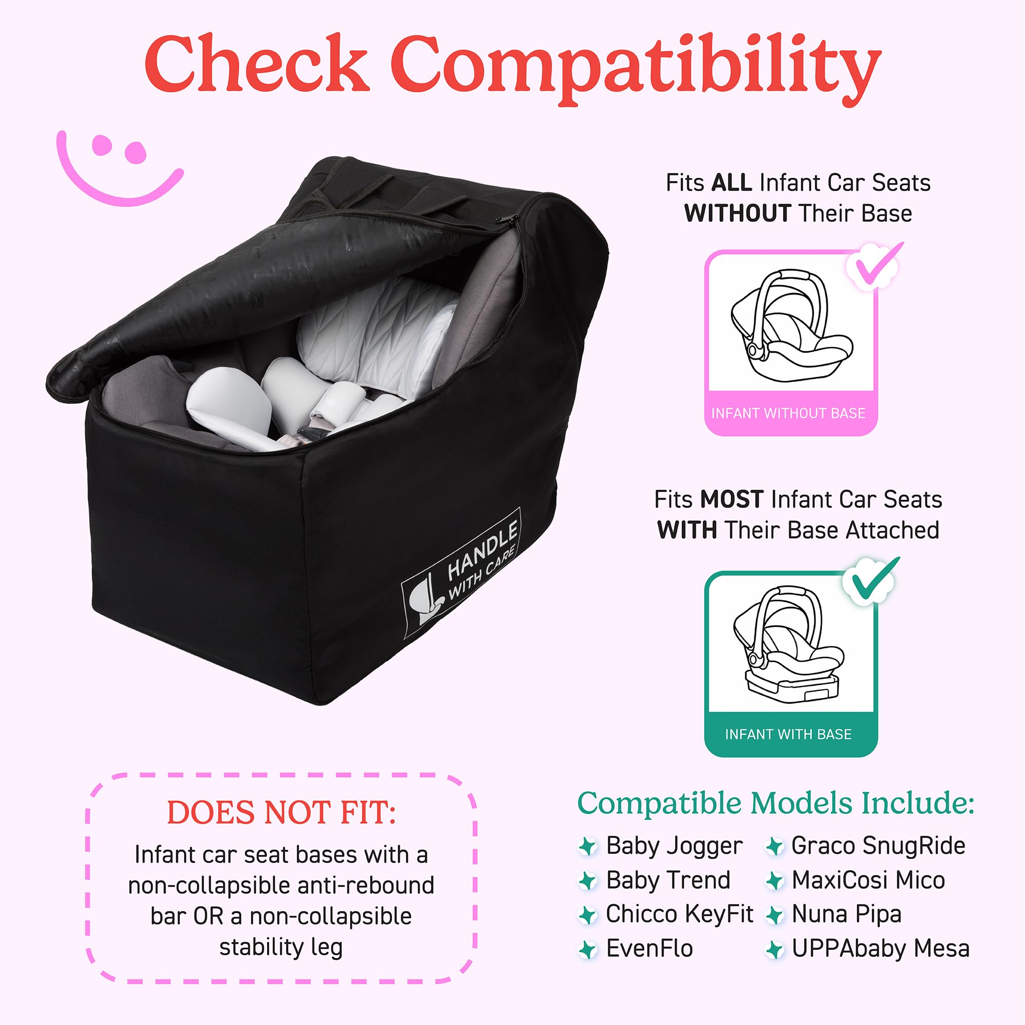 J.L. Childress Premier - Borsa da viaggio per seggiolino auto, imbottitura spessa, cinghie per zaino e supporto AirTag, compatibile con seggiolini auto UppaBaby, Nuna, Chicco e altri seggiolini auto