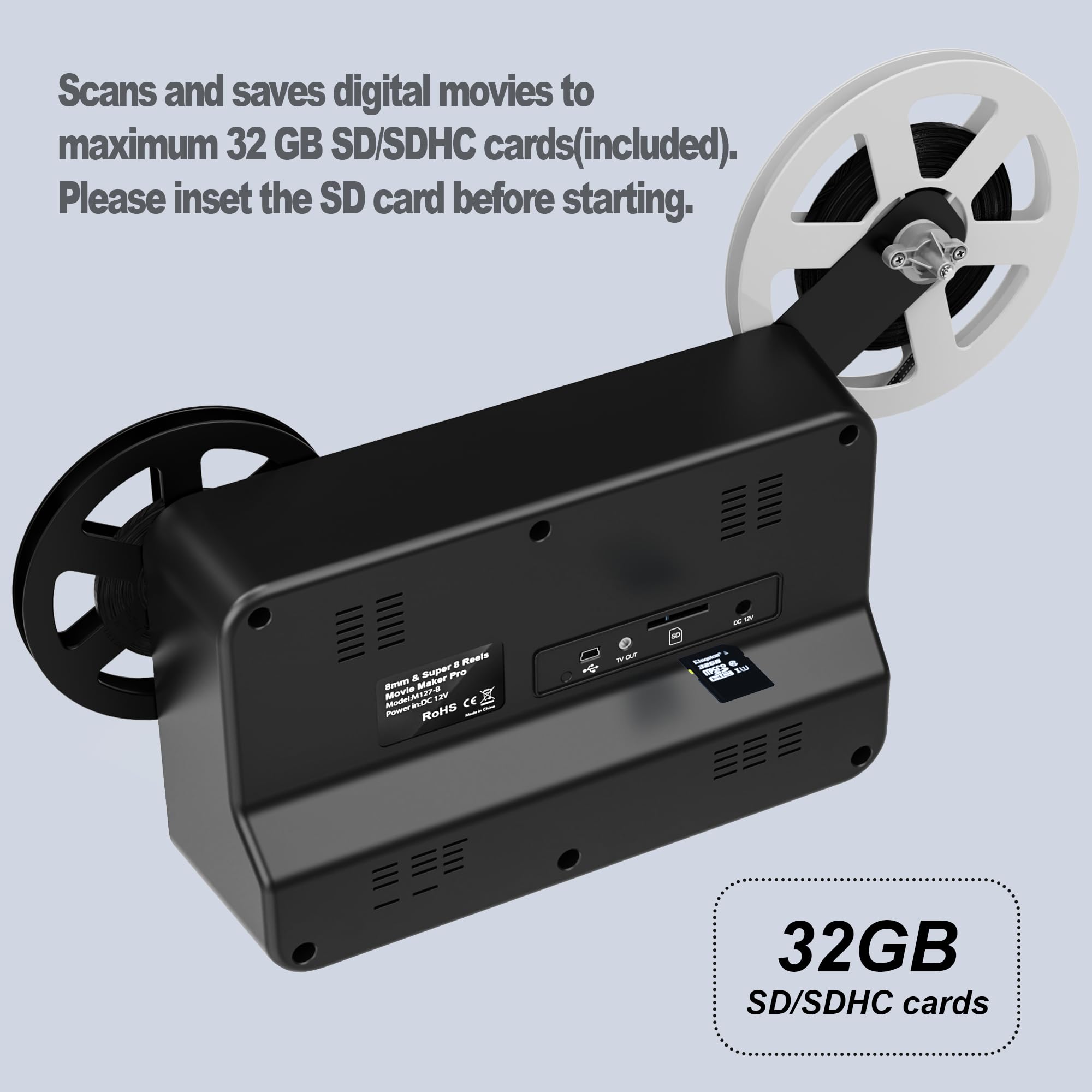 Super Escáner de 8/8 mm, convertidor en Rollo Digital (película Sobre Rollo de 3 pulgadas, 5 pulgadas, 7 pulgadas y 9 pulgadas), digitalizador de vídeo Con pantalla LCD de 2,4 pulgadas
