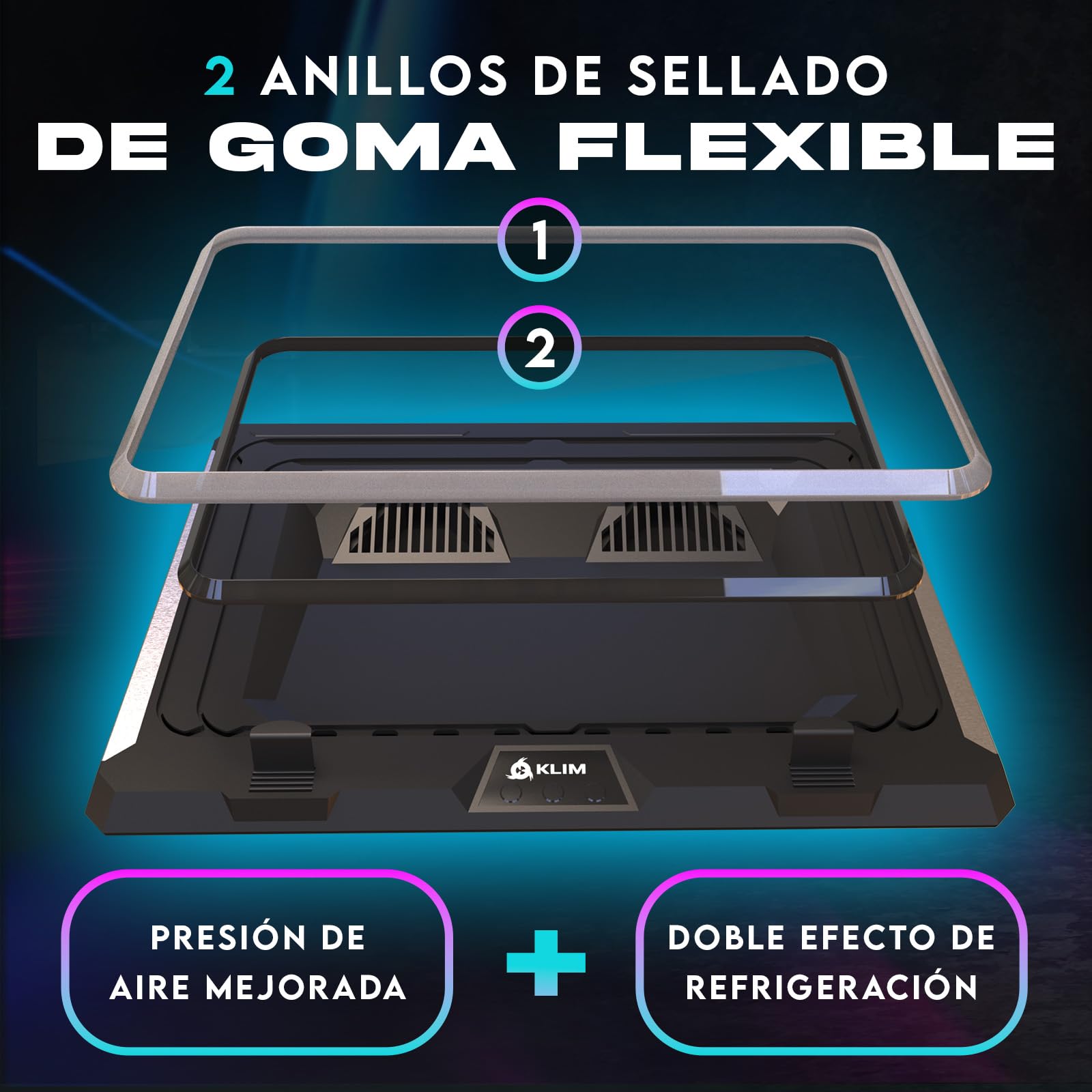 KLIM Mistral - Base Refrigeradora Portatil - Nuevo - Potente Ventilador a 4500 RPM - Protege tu portátil Gaming y Aumenta su Rendimiento - Compatible de 15 a 17 Pulgadas