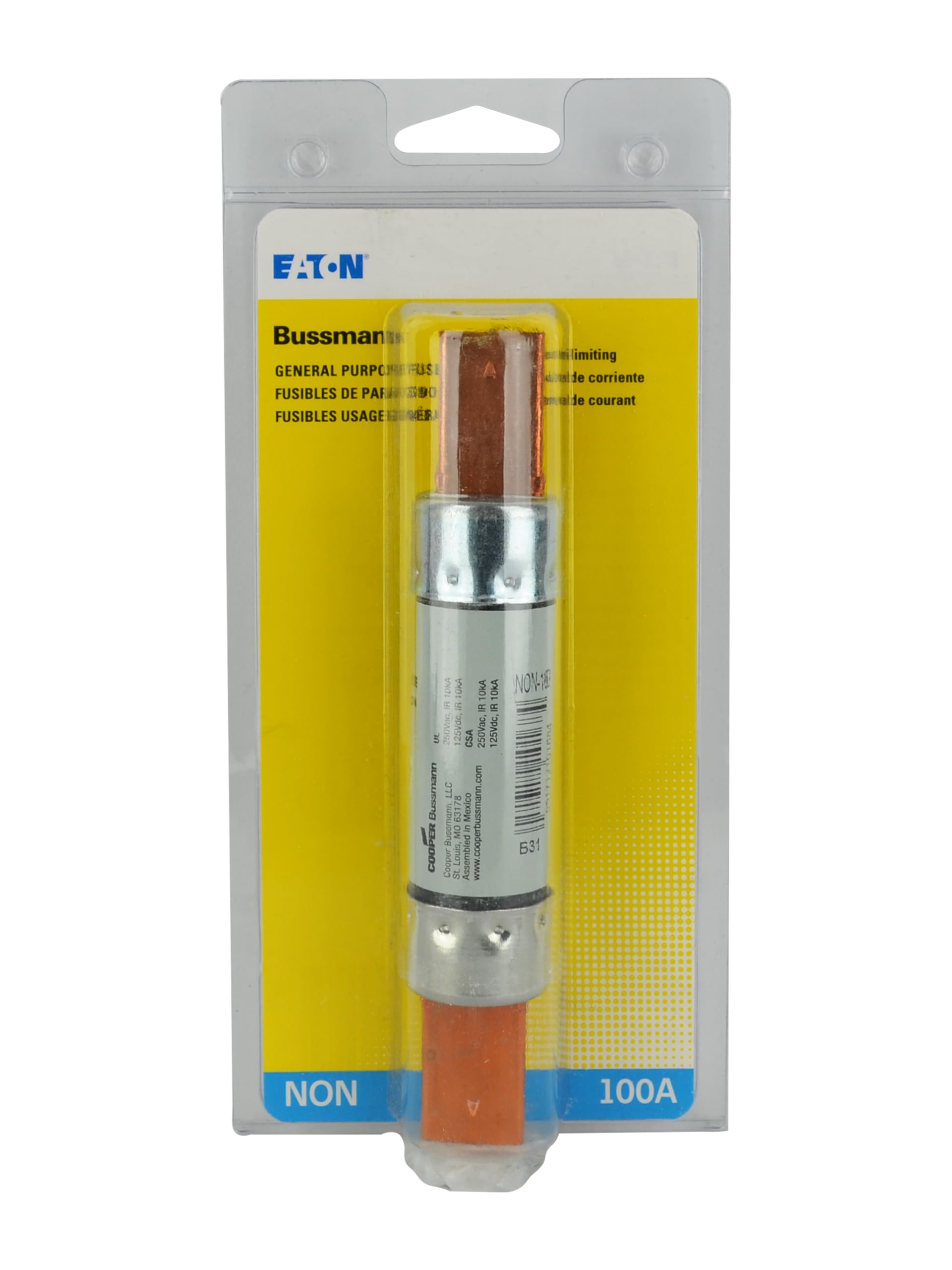 Fusible cartouche Non-100 Bussmann Classe H 250V pour protection de panneaux