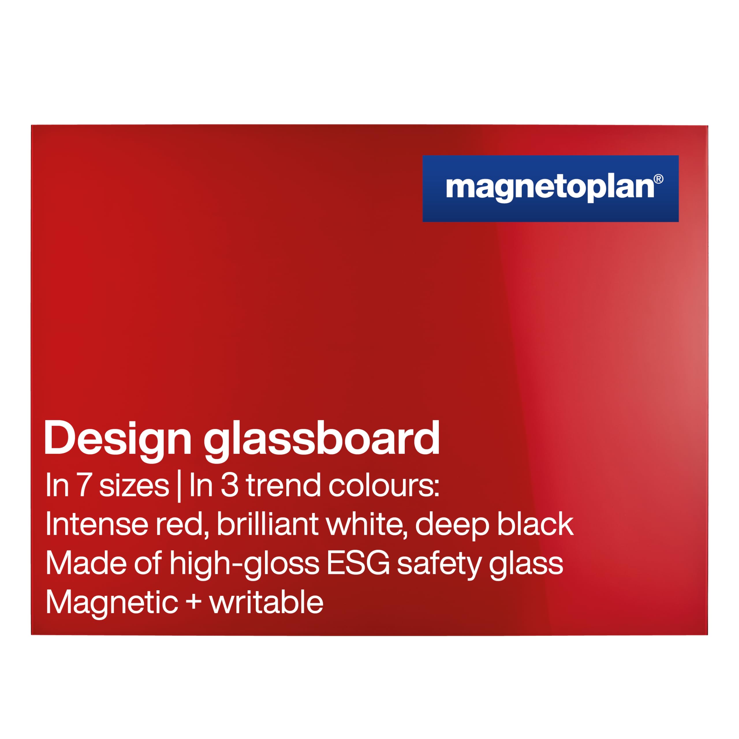 magnetoplan 13404006 designerskie szklane półki, magnetyczne, 1200 x 900 mm, intensywna czerwień