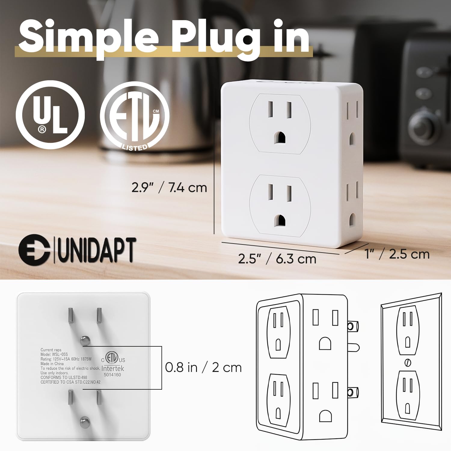 Unidapt Multi Plug - 6 Outlet Extender (2 Pack) -5 Unidapt Multi Plug - 6 Outlet Extender (2 Pack) -5