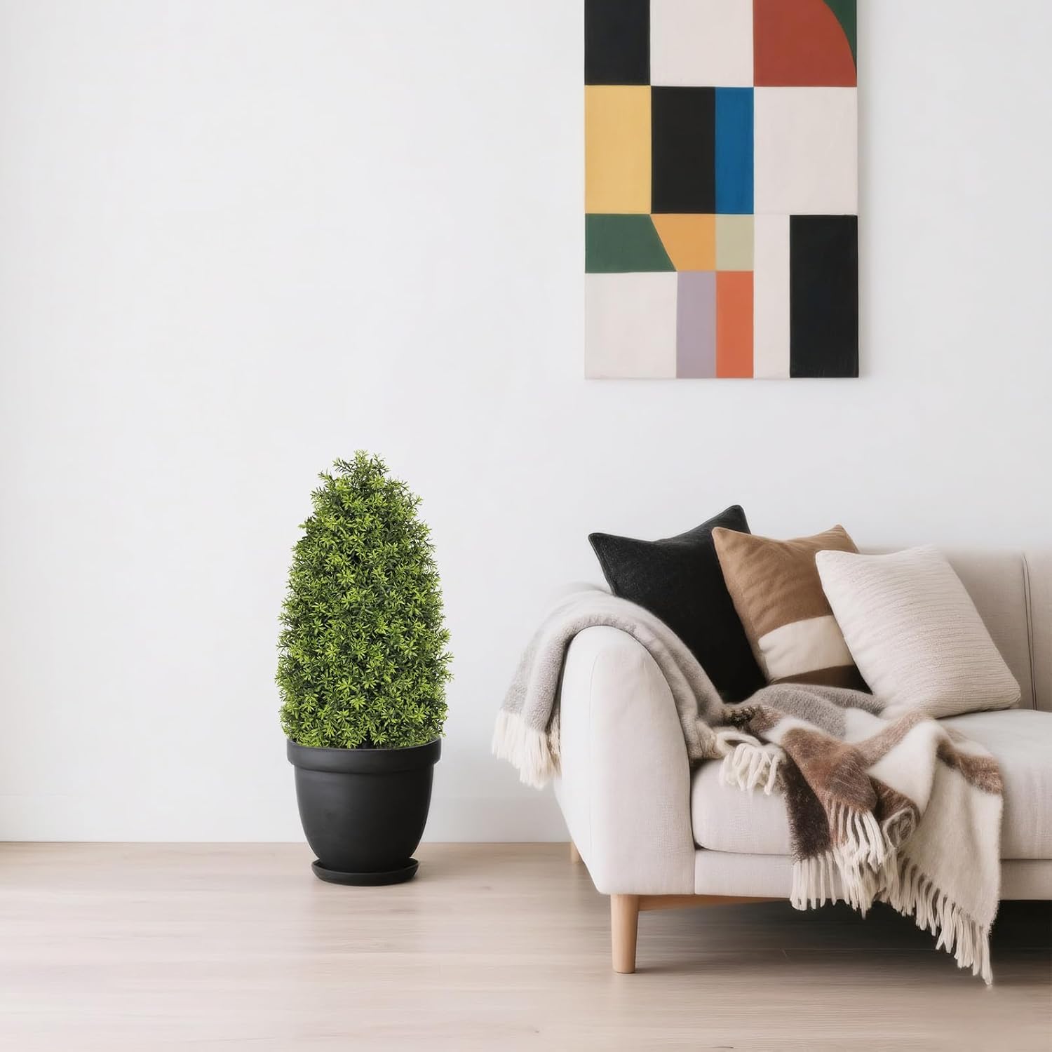 THE BLOOM TIMES 3ft Artificial Boxwood Topiary Trees (Set of 2) - UV Resistant Faux Plants for Outdoor, Realistic 36in Fake Evergreen Bushes and Shrubs for Front Porch, Planter, Patio Decor