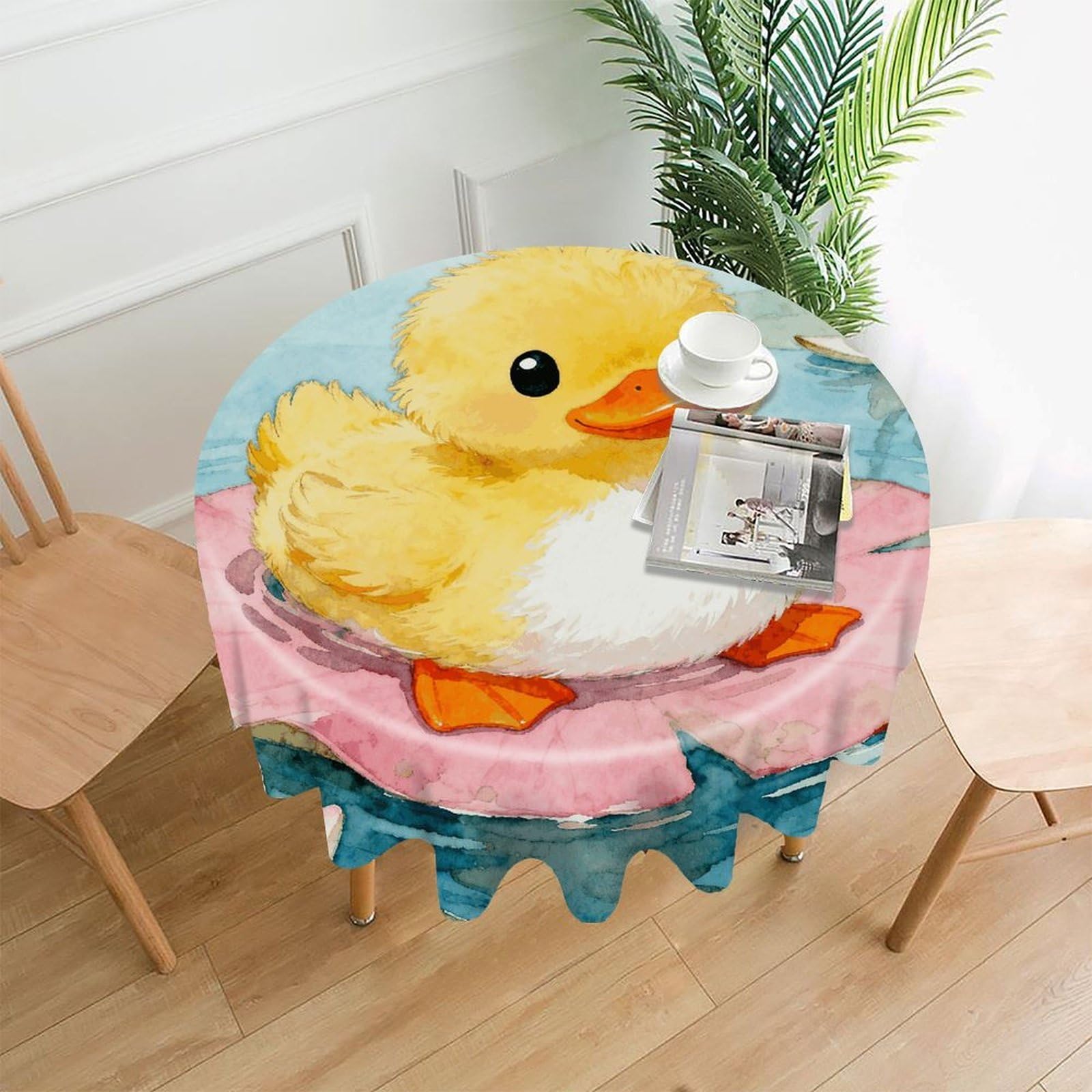 LDGSUPH Funny Duck Round Tablecloth Cover Washable Luxurious Fabric Table Cover Decor Wrinkle Free Fashion Round Table Cloth for Home Dining Kitchen Party 60 in