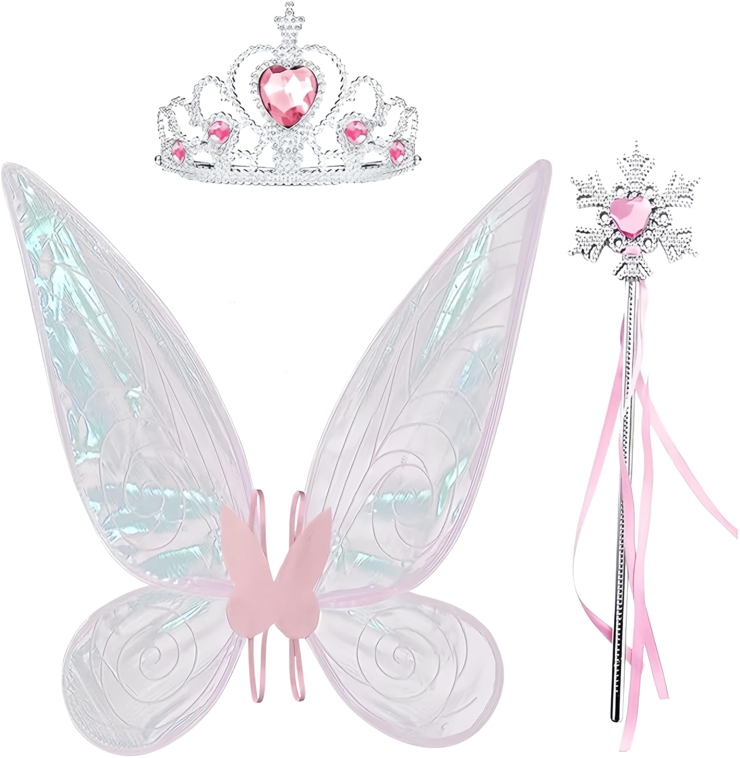 JPqianhao 3Pcs Fairy Wings Set Butterfly Wings for Adult Fairy Angel Princess Costume Wings Angel Wings Crown Fairy Wand For Halloween Carnival Mardi GrasThemed Party Birthday(Pink)