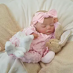 Brastoy Boneca Bebê Reborn Corpo de Silicone Menina Pintado Realista Original (48cm Menina Dormindo)