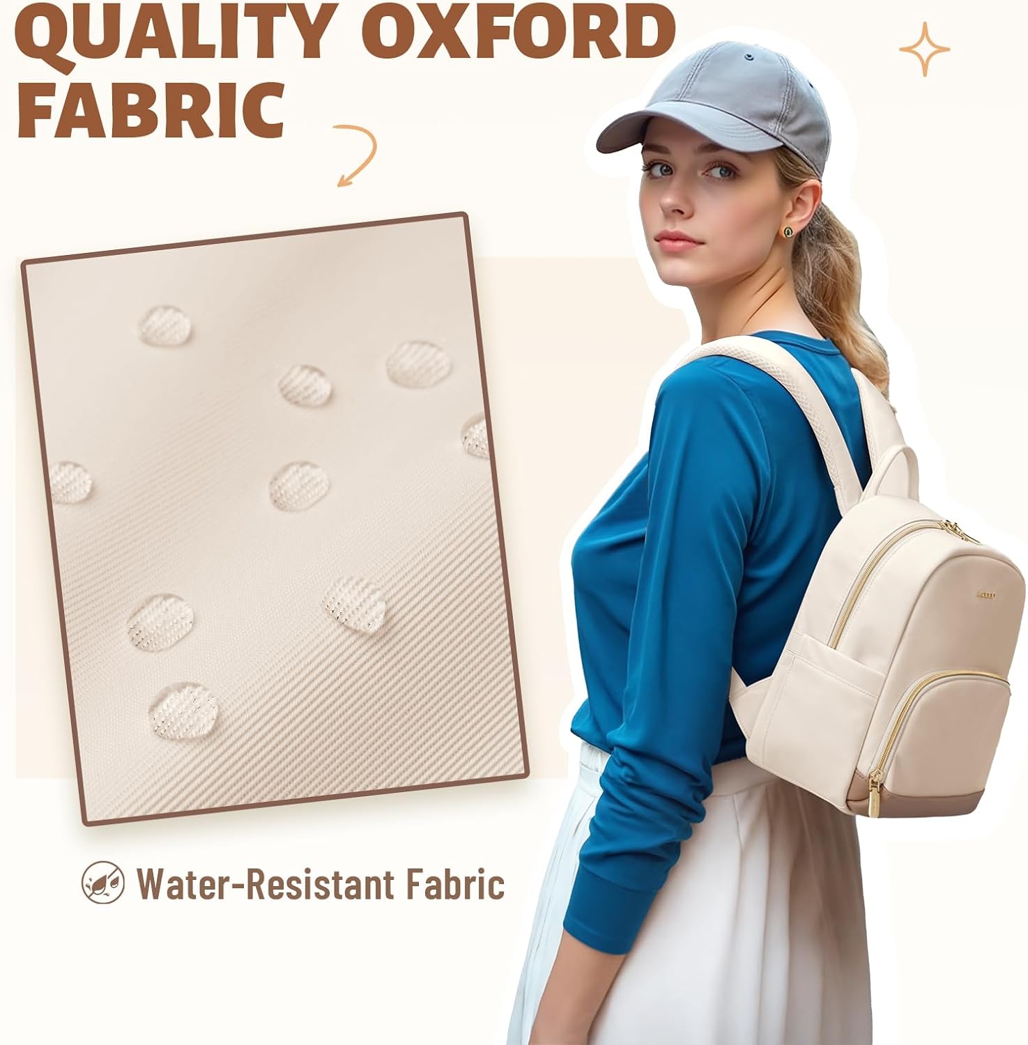 Small Backpack for Women Lightweight Stylish Mini Backpack Daypack Purses Cute Bookbag for Casual College Travel Daily,fit 10.9Inch iPad,Beige - Image 7