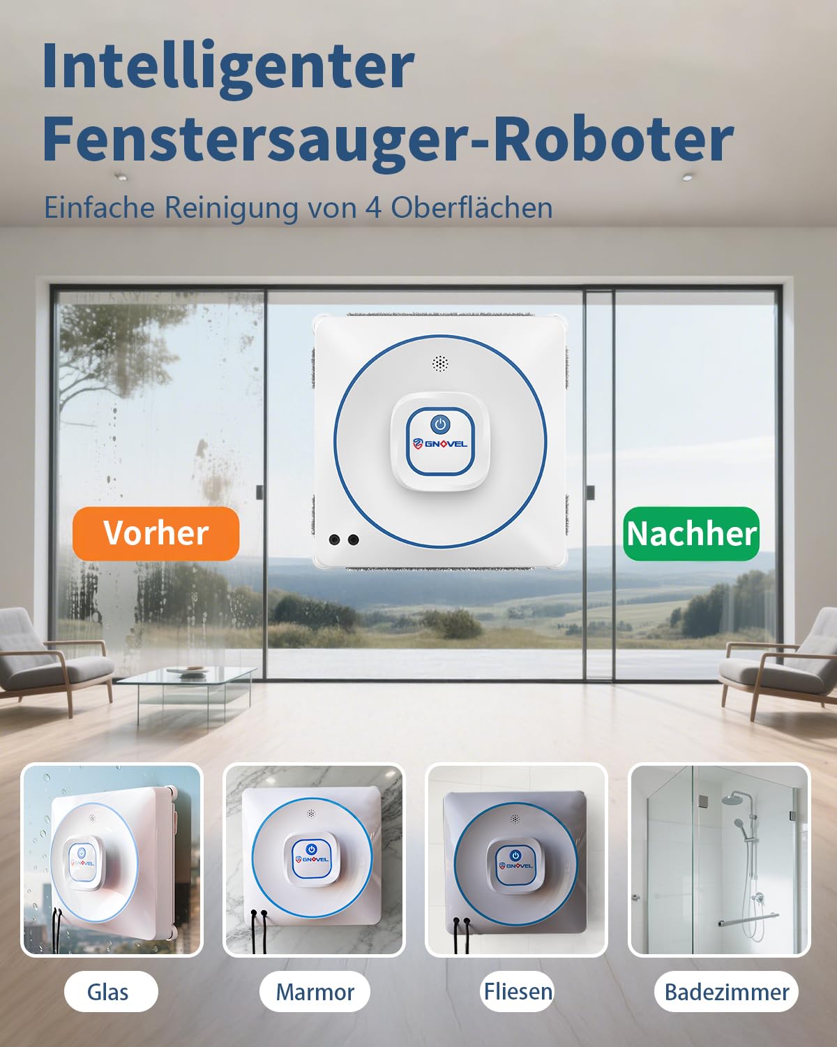 Fensterputzroboter mit 8000Pa Saugkraft, 15-fach Anti-Absturz-System, 4 Reinigungsmodi und Auto-Sprühtechnik - Ideal für Fenster, Spiegel und Glastüren