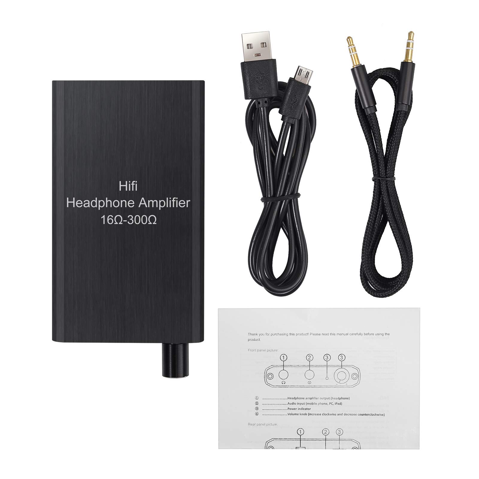 eSynic Amplificatore per cuffie HiFi Amplificatore portatile 3,5 mm Audio Ricaricabile Amplificatore auricolare 16-300Ω Impedenza con interruttore di guadagno e batteria al litio per MP3 MP4 Telefoni