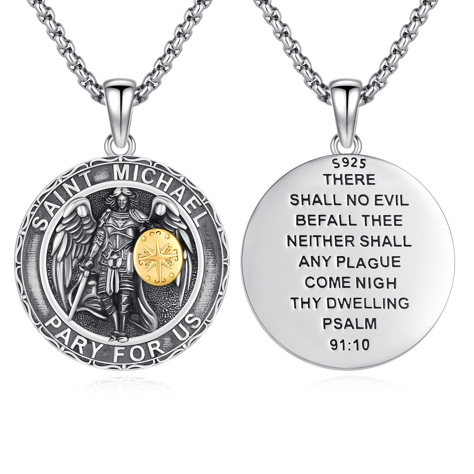Silver/14K Gold Patron Saint Medal Amulet Necklace for Men Women