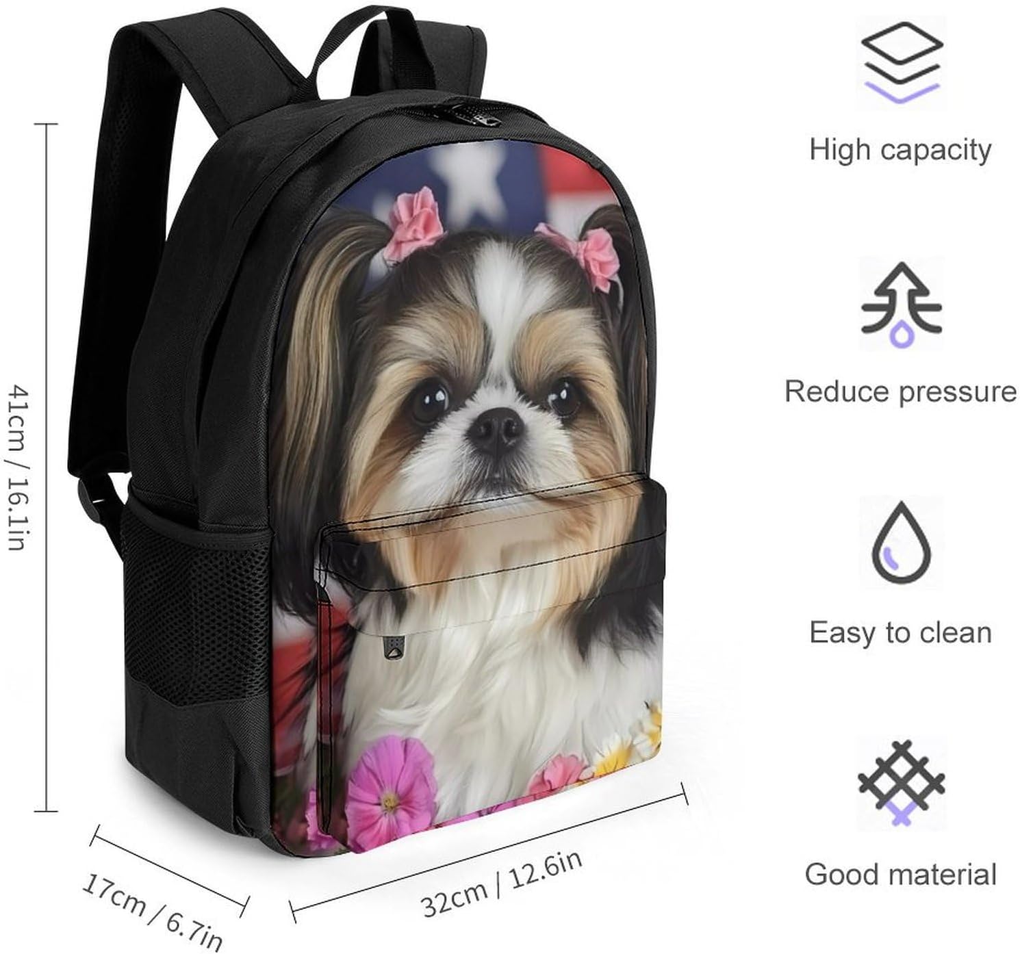 Shih Tzu Dog And Flowers Laptop Backpack for Men Women Fashion Computer Bag Business Travel Daypack