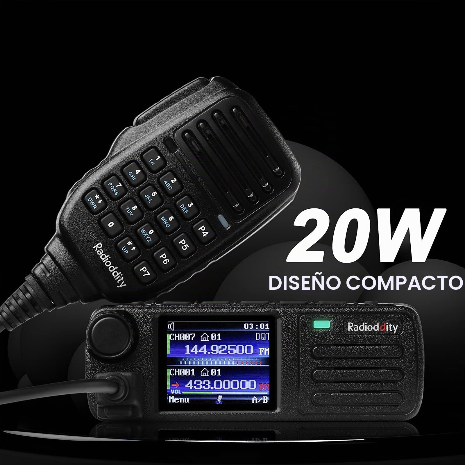 Radioddity DB25-D Radio móvil DMR de Doble Banda, transceptor Digital VHF UHF de 20 W con GPS APRS, 4000 Canales 30.000 contactos, Radio de Coche de vehículo de Nivel II con Ranura de Tiempo Dual