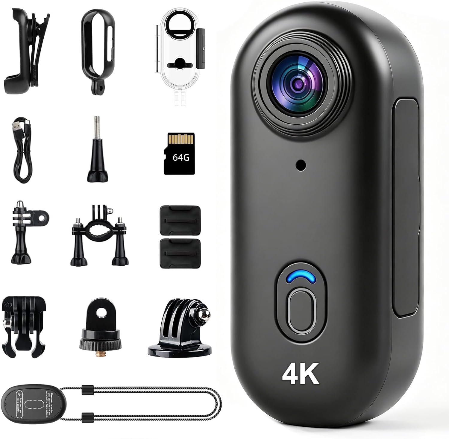 4K Wearable Body Camera - 64G Action Camera Portable POV Cam with Magnetic Clips for Vlogging Biking Skiing Fishing Motorcycle Helmet Baseball Travel Pets(Black)