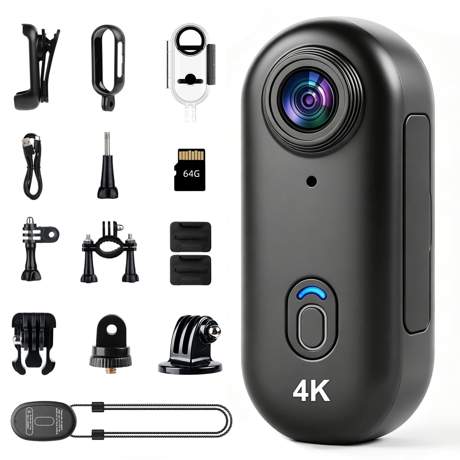 4K Mini Body Camera - Motorcycle Camera with Magnetic lanyard &amp; 64GB Card