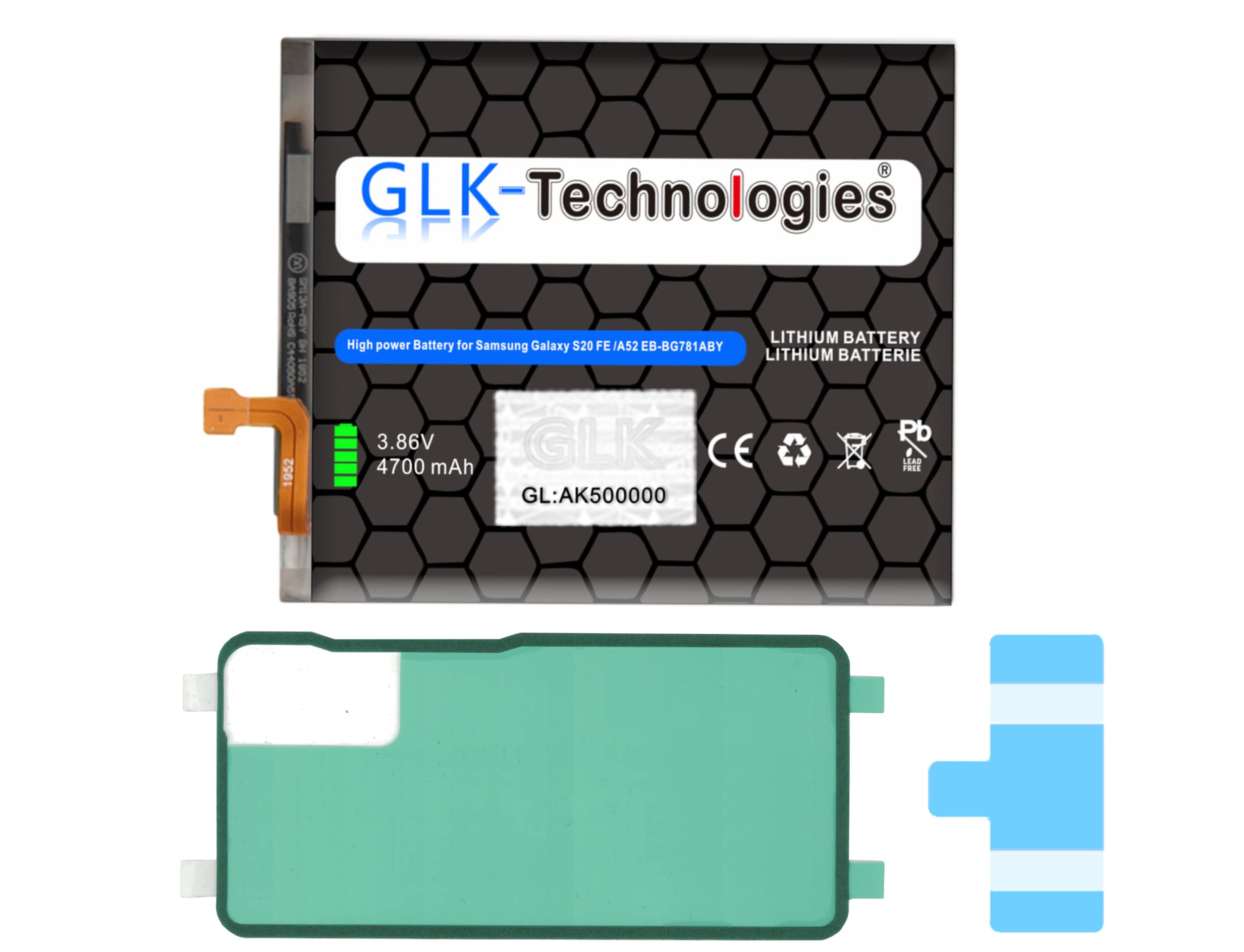 High Power Ersatzakku kompatibel mit Samsung Galaxy S20 FE (G780F) Galaxy S20 FE 5G (G781B) | GLK-Technologies Battery | accu | 4700mAh Akku | inkl. 2X Klebebandsätze 2026 BJ
