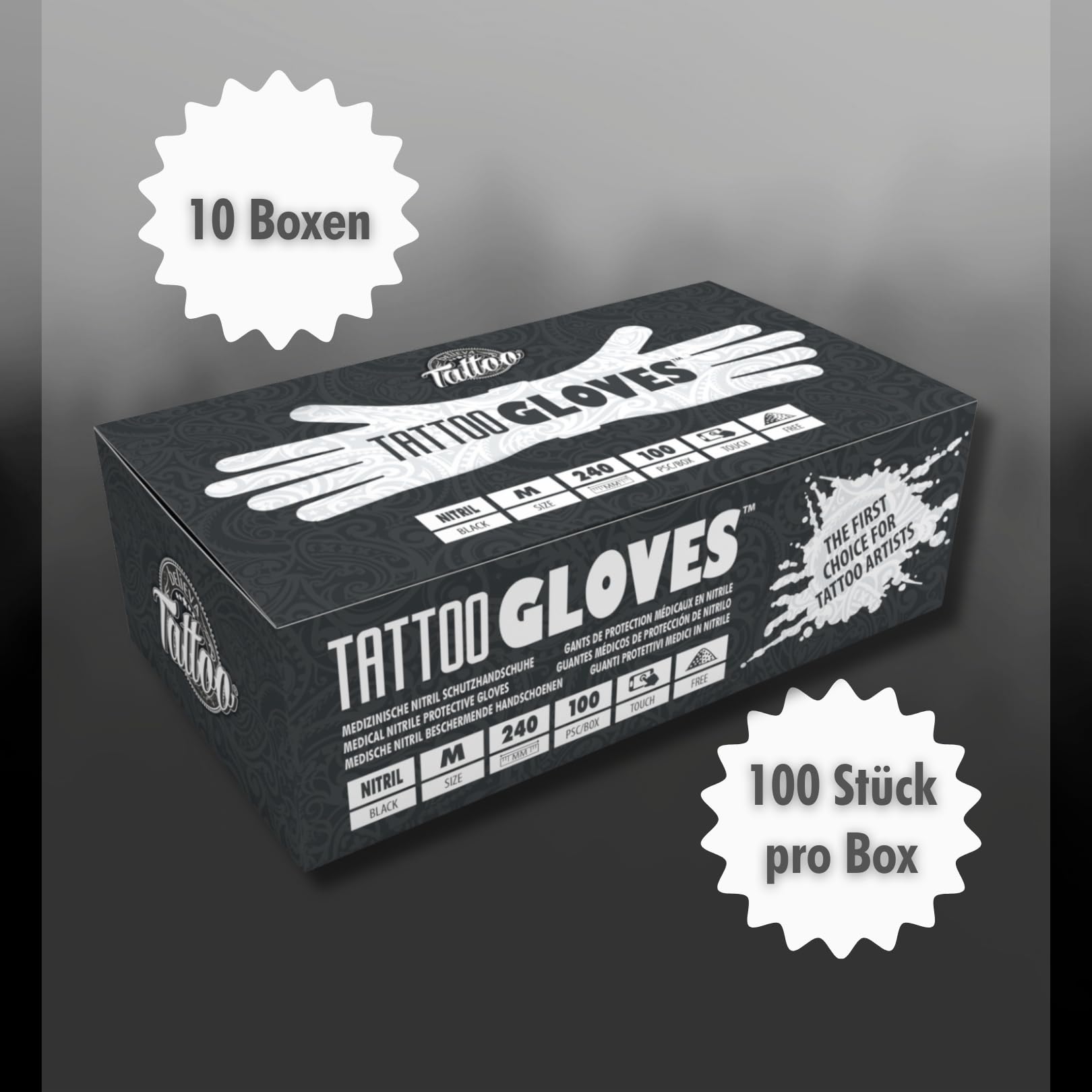 believa Tattoo Nitril Einweghandschuhe Schwarz, 1000er Box (10 x 100 Stück) Latex- & Puderfrei in M