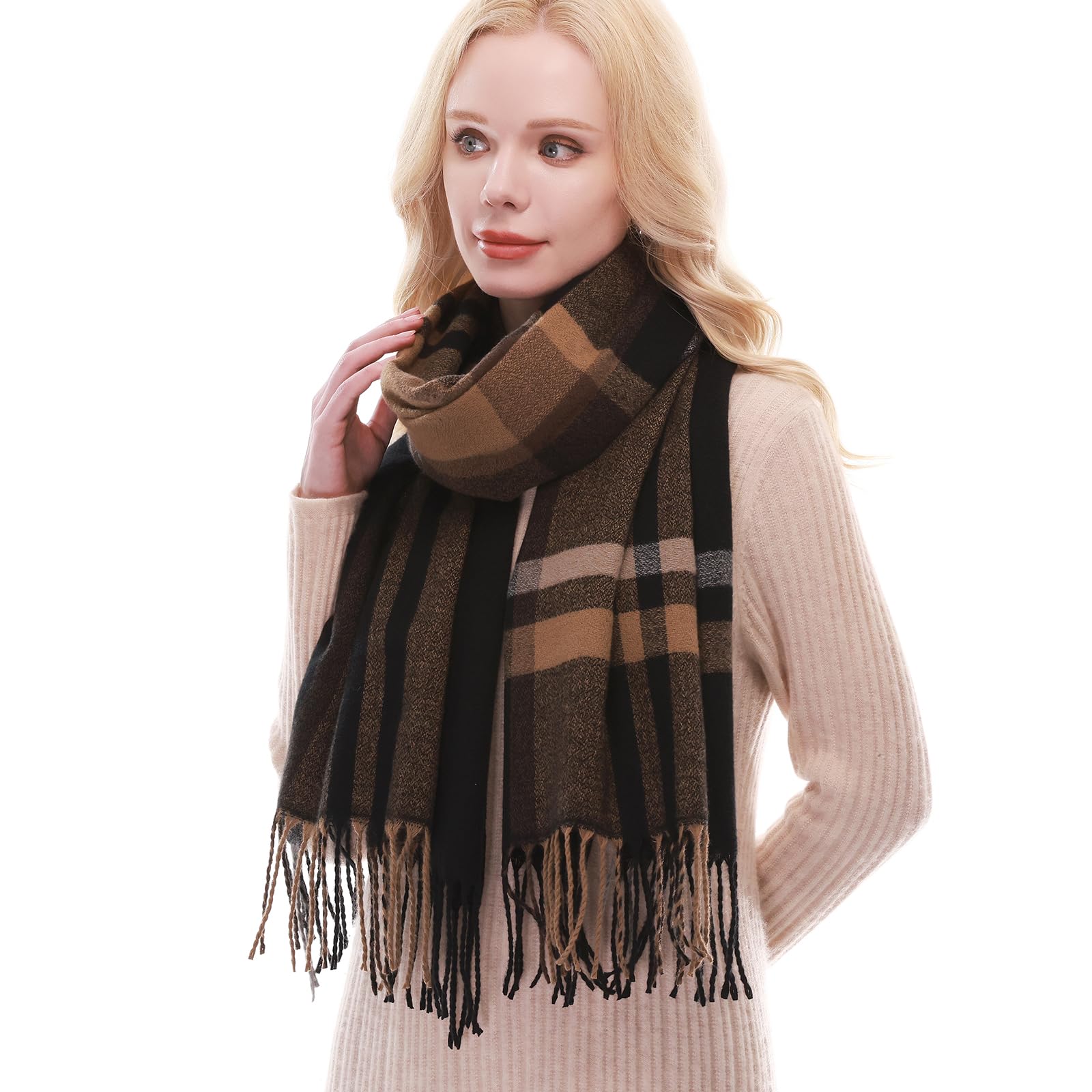 RIIQIICHY Plaid Scarf for Women Fall Winter Pashmina Scarves Wraps for Cold Weather Warm Large