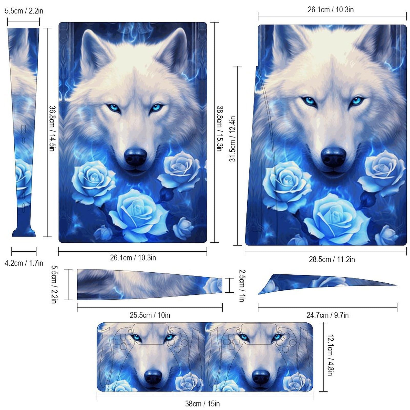 Fantasy Wolf Roses PS5 Skin - Funda de vinilo para consola y mando de Playstation 5 Disc Edition