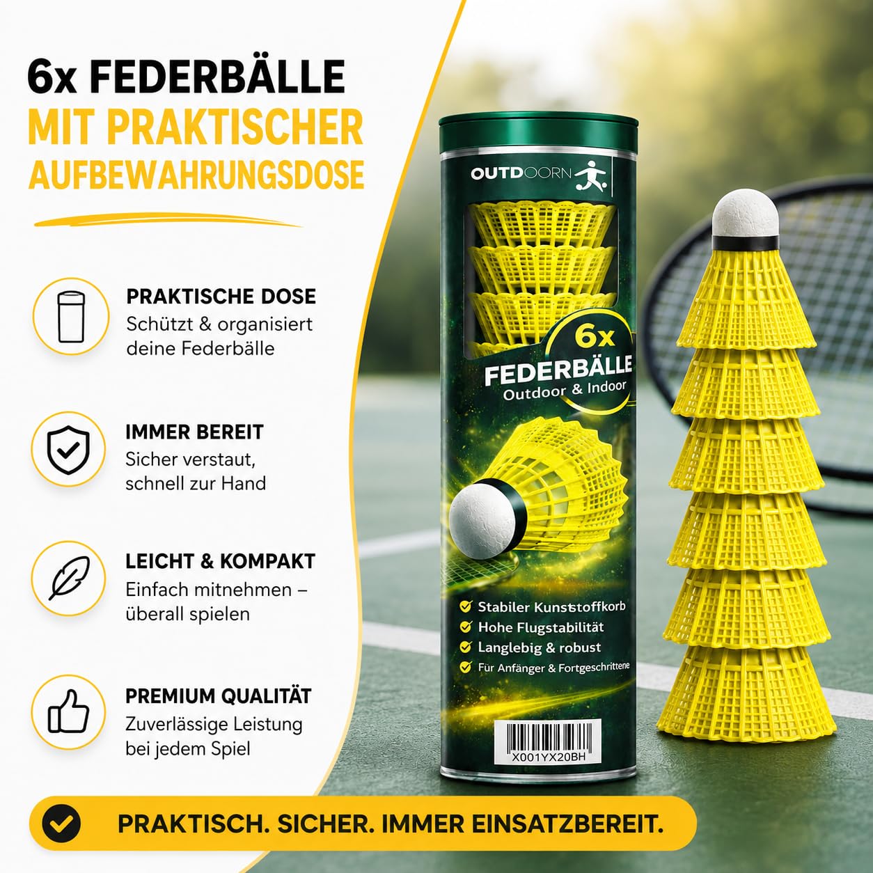 Volantes amarillos para bádminton entrenamiento competición exterior interior