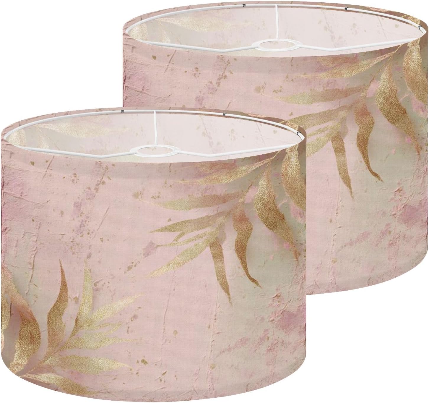 Lamp Shades Set of 2 abstract floral pastel dusty pink gold blush textured decor Drum Lampshades for Floor Lamps Table Lamps 13"x13"x10" Medium Replacement Linen Lamp Shade Easy Assembly