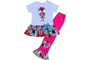 Poppy Troll Print Ruffled Leggings & Tee Birthday Party Girl Outfit