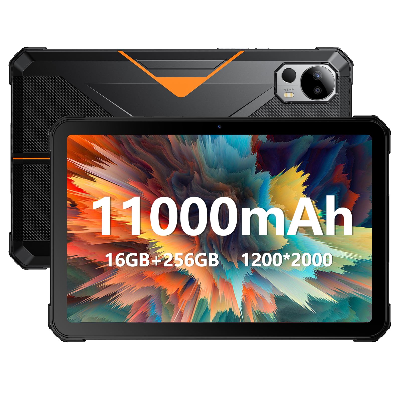 FOSSiBOT DT1 Rugged Tablet, IP68/69K Waterproof with Sim Card Slot, 10.4-Inch, 11000mAh Battery, 16GB+256GB, 2K FHD+ Outdoor Tablet, 4G Dual SIM+5G WiFi/Bluetooth 5.0/GPS/OTG/Face Unlock (Orange)