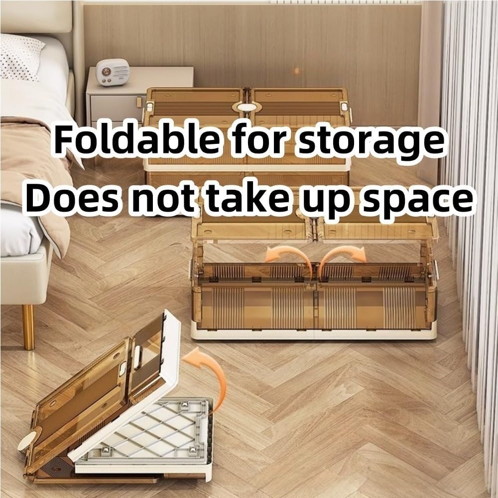 Under Bed Storage, Stackable Storage Bins, Storage Organizers with Wheels, Plastic Storage Cabinet for Bedroom, Small Spaces(Clear,32.3 * 15.8 * 9.8in)