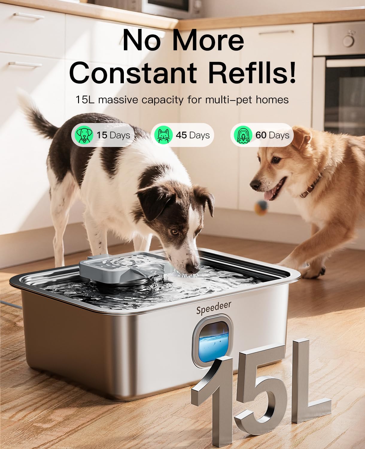 4Gal/15L Dog Water Fountain for Large Dogs, Stainless Steel Large Pet Drinking Fountain, Automatic Dog Water Bowl Dispenser with Deeper & Wider Drinking Area, Multi-Filtration, Ultra-Quiet - image 2
