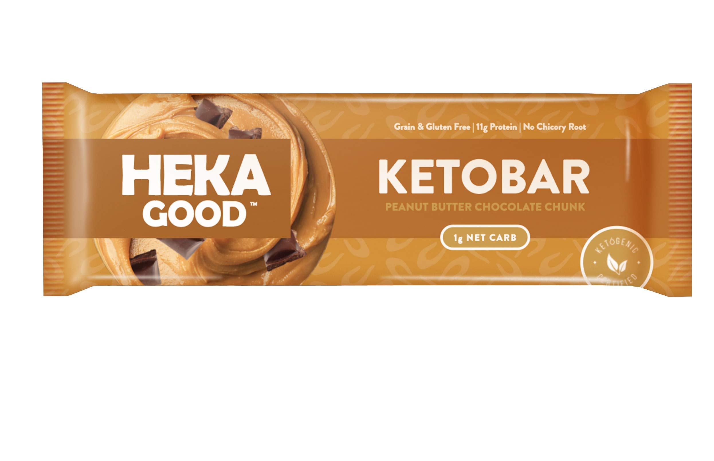Heka Good Foods Low Carb Keto Bars, Peanut Butter Chocolate Chunk, 1g Net Carb, 11g Protein, No Sugar Added, Grain & Gluten Free, 12 Count