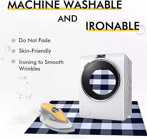 Miniatura 4 de KILOCOCO Alfombra, cuadros escoceses, 27.5 x 43 pulgadas, puerta delantera, azul y blanco, algodón, lavable, para porche, patio, casa de campo,