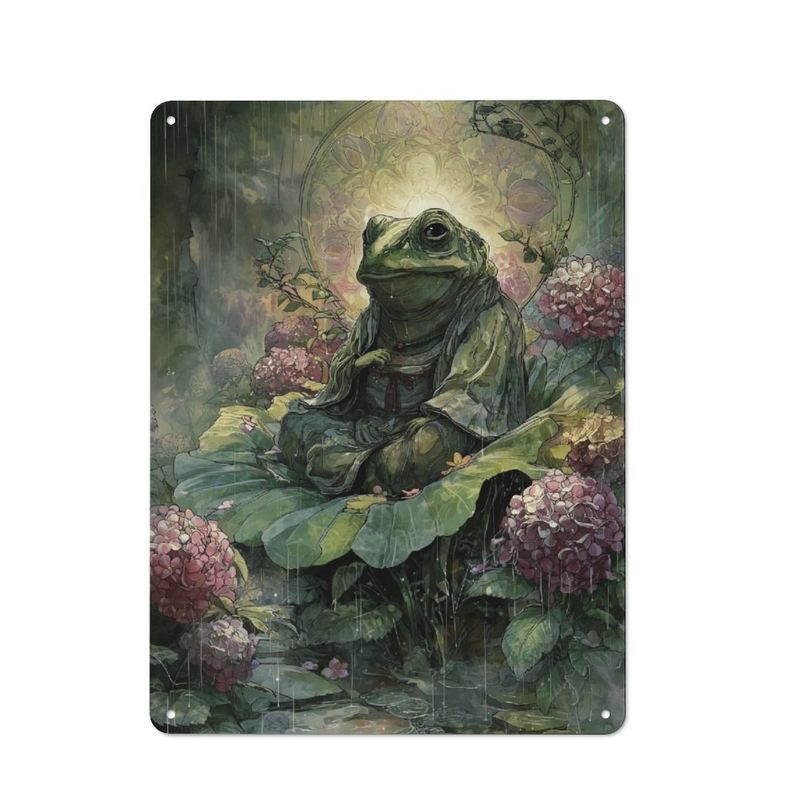 Junmoney Frog Zen Master Rustic Metal Plaque 40X30cm For Dining Room Or Kitchen, A Housewarming Gift For Dining Room Decor Fans