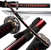 Vista 12 de Espada Katana Tradicional Forjada a Mano con Templado de Calor/Arcilla Verdaderas Katanas de Acero al Carbono 1060/1095 T10, Afilar, Espiga