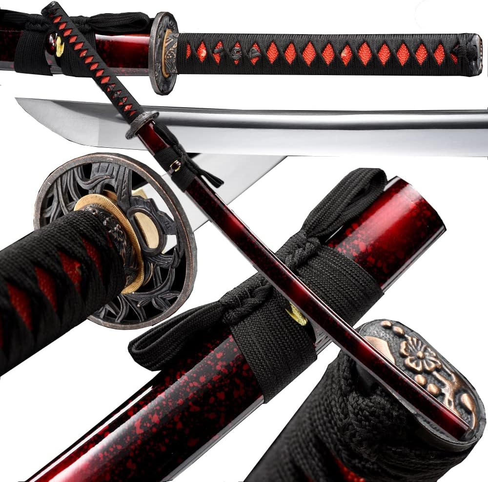 Traditional Heat/Clay Tempered Hand Forged Katana Sword | Real 1060/1095 T10 High Carbon Steel Sharp Full Tang Katanas | Practical Authentic Japanese Samurai Swords