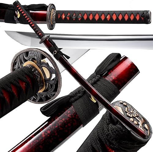 Miniatura 25 de Espada katana tradicional forjada a mano con calor/arcilla templada Katanas auténticas de samurái japonesas auténticas y auténticas de acero al