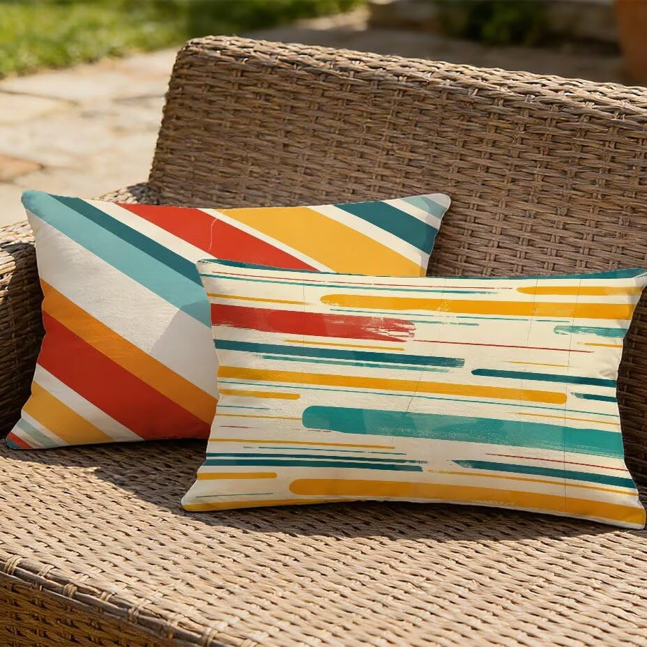 Housse de coussin extérieur 50x70 cm aspect lin imperméable lot de 2
