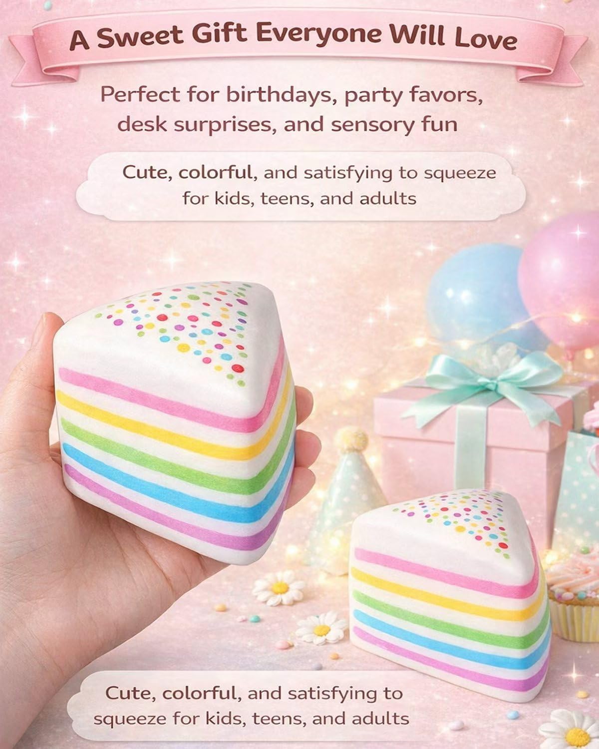 Rainbow Cake Squishies,Squeeze Ball Sensory,Soft Relief Squishy Stress,Jumbo Slow Rising Fidget Squeeze for Anxiety Stress Party Favors Colorful (AA-1PC)