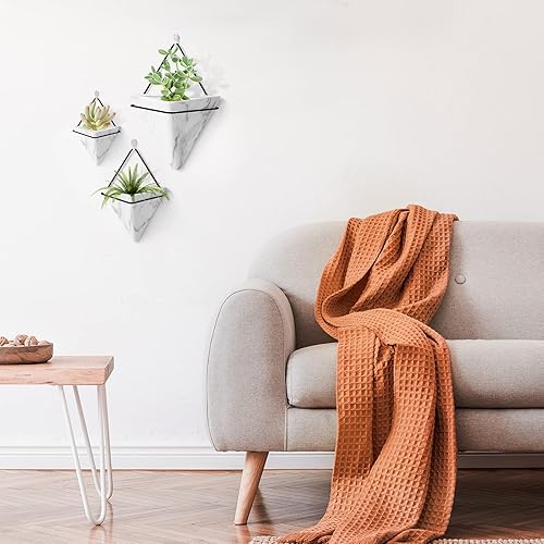 Miniatura 3 de FairyLavie Macetero colgante de 6 pulgadas, paquete de 2 macetas geométricas de cerámica con ganchos para decoración de pared en interiores y