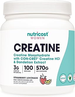 Nutricost Creatine Monohydrate Powder for Women, Micronized, Strawberry Lemonade, 100 Servings - Vegetarian, Non-GMO, Gluten Free