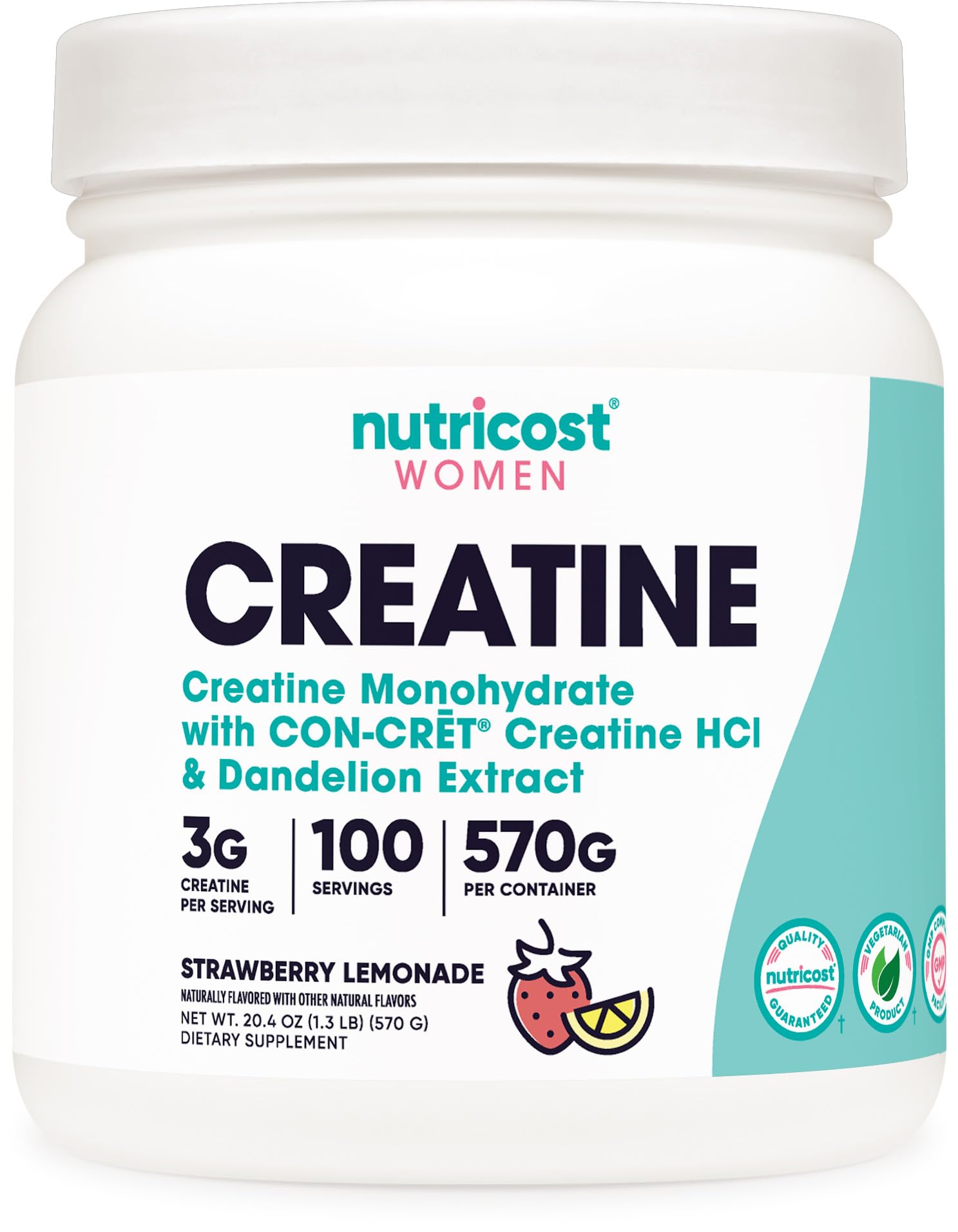 NutricostCreatine Monohydrate Powder for Women, Micronized, Strawberry Lemonade, 100 Servings - Vegetarian, Non-GMO, Gluten Free
